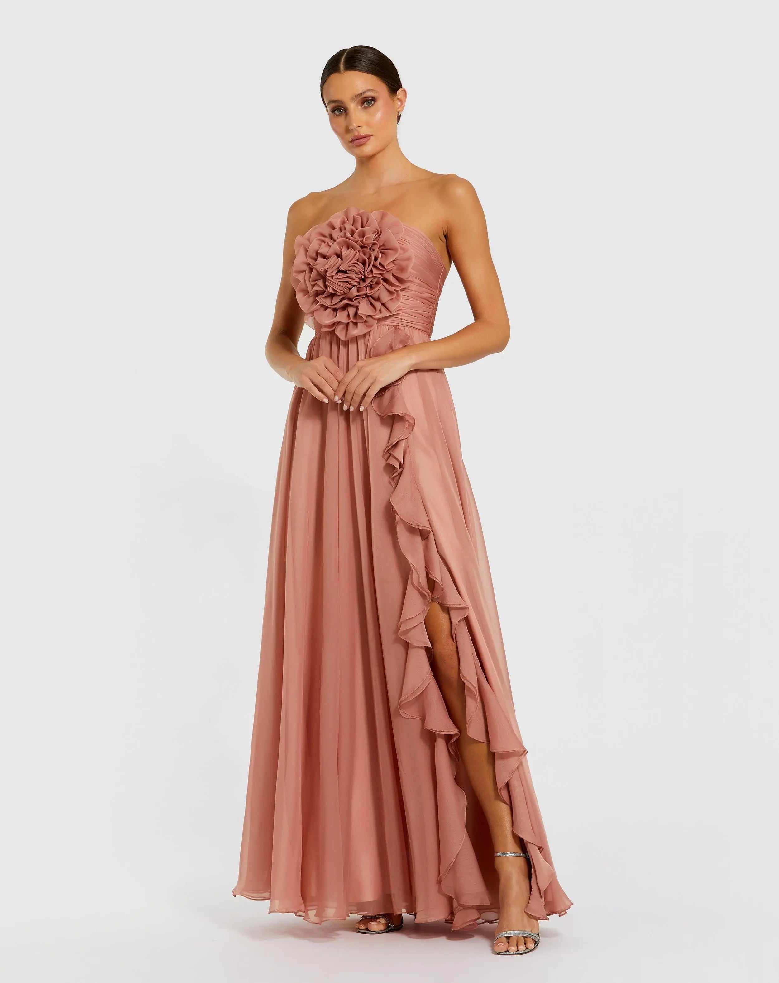 Strapless Chiffon Gown With Oversized 3D Flower Ieena for Mac Duggal