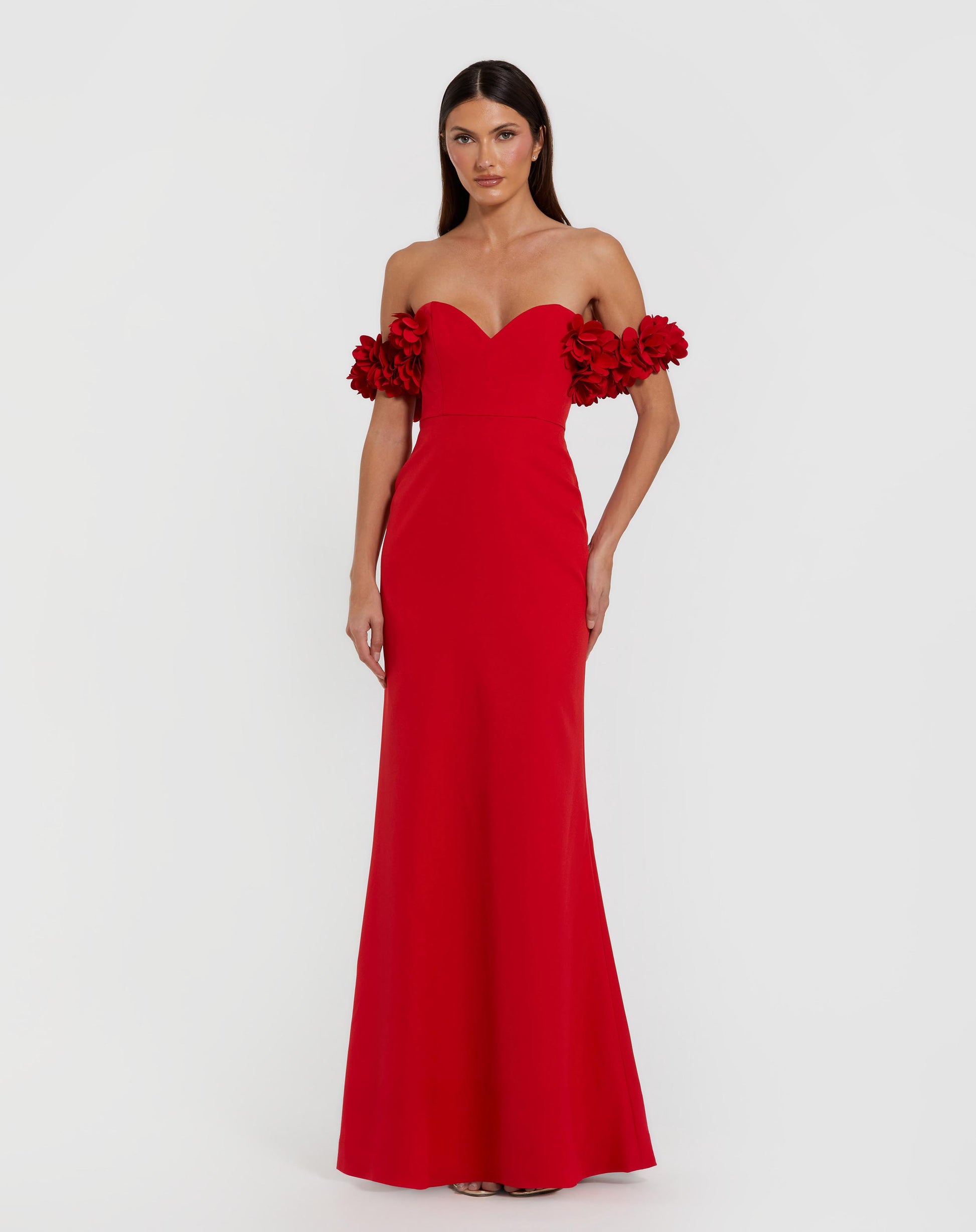 Crepe Off The Shoulder 3D Flower Mermaid Gown - Ieena for Mac Duggal