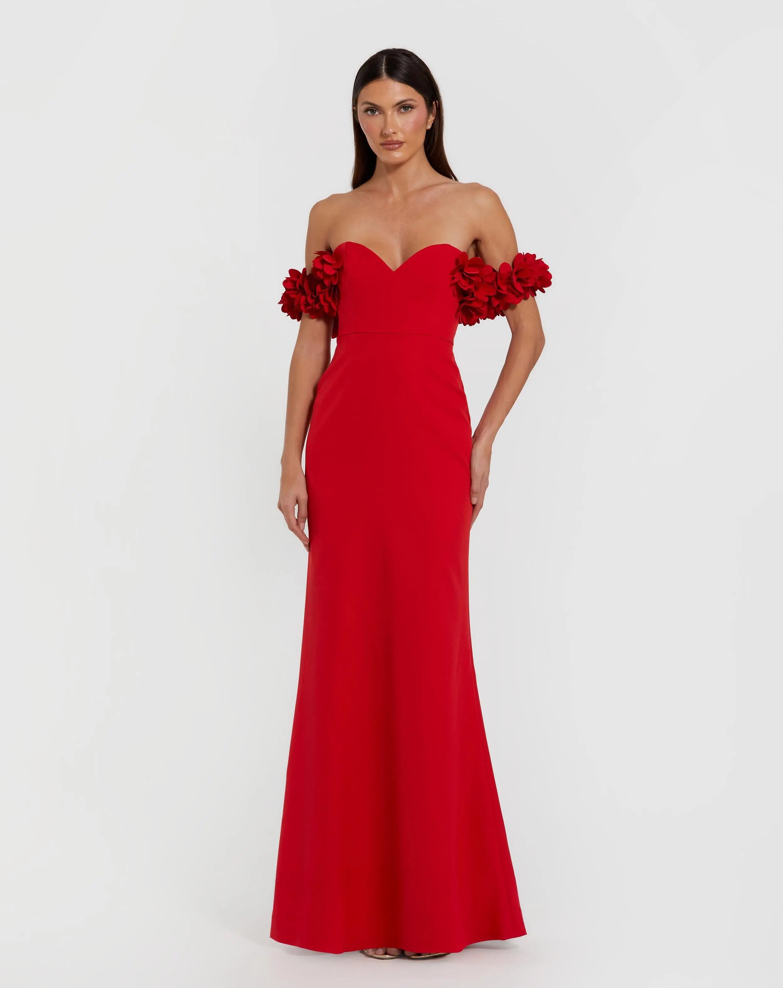 Crepe Off The Shoulder 3D Flower Mermaid Gown - Ieena for Mac Duggal