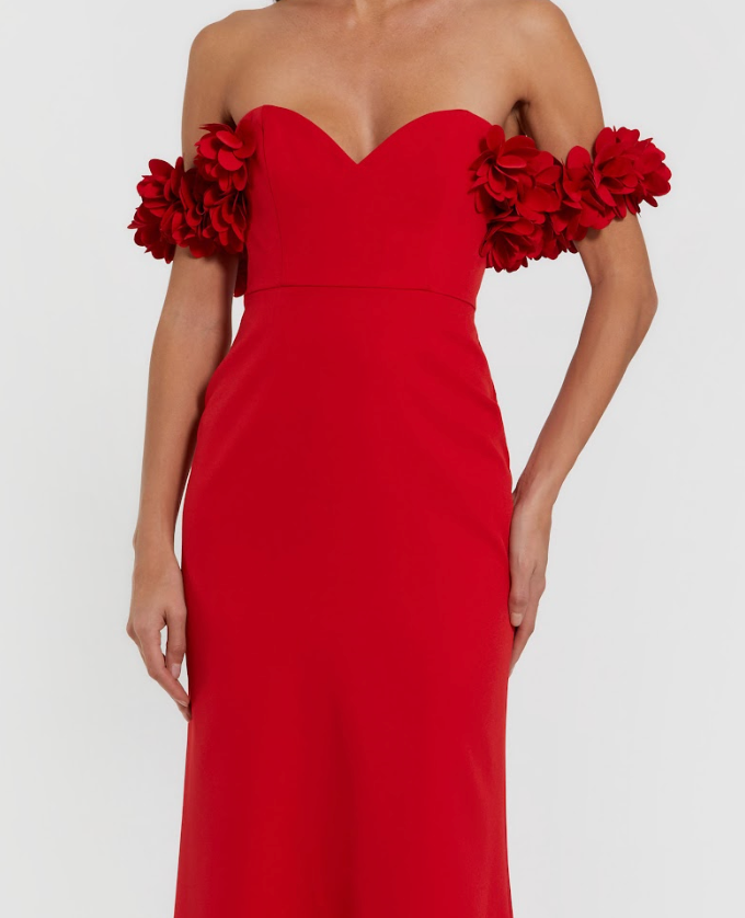 Crepe Off The Shoulder 3D Flower Mermaid Gown - Ieena for Mac Duggal
