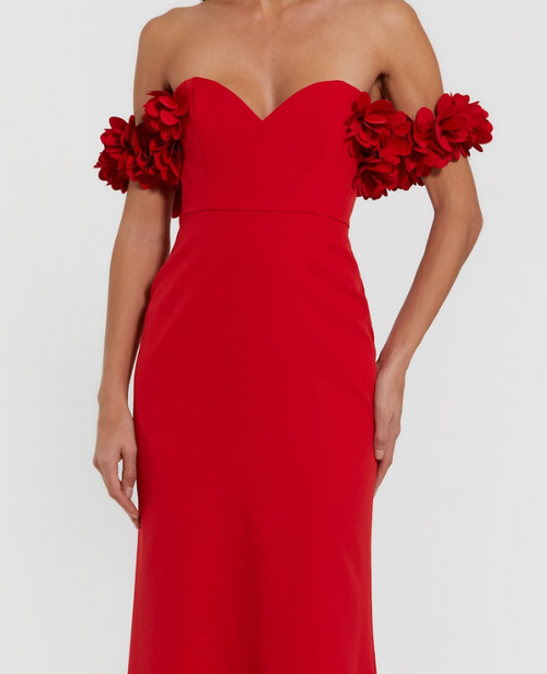 Crepe Off The Shoulder 3D Flower Mermaid Gown - Ieena for Mac Duggal