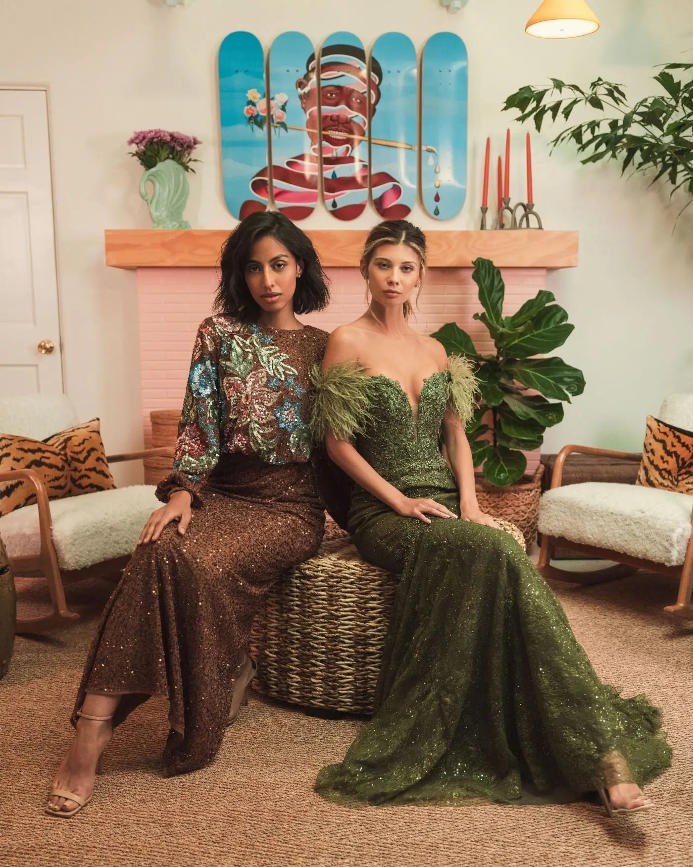 Brown Embellished Floral High Neck Gown - Mac Duggal