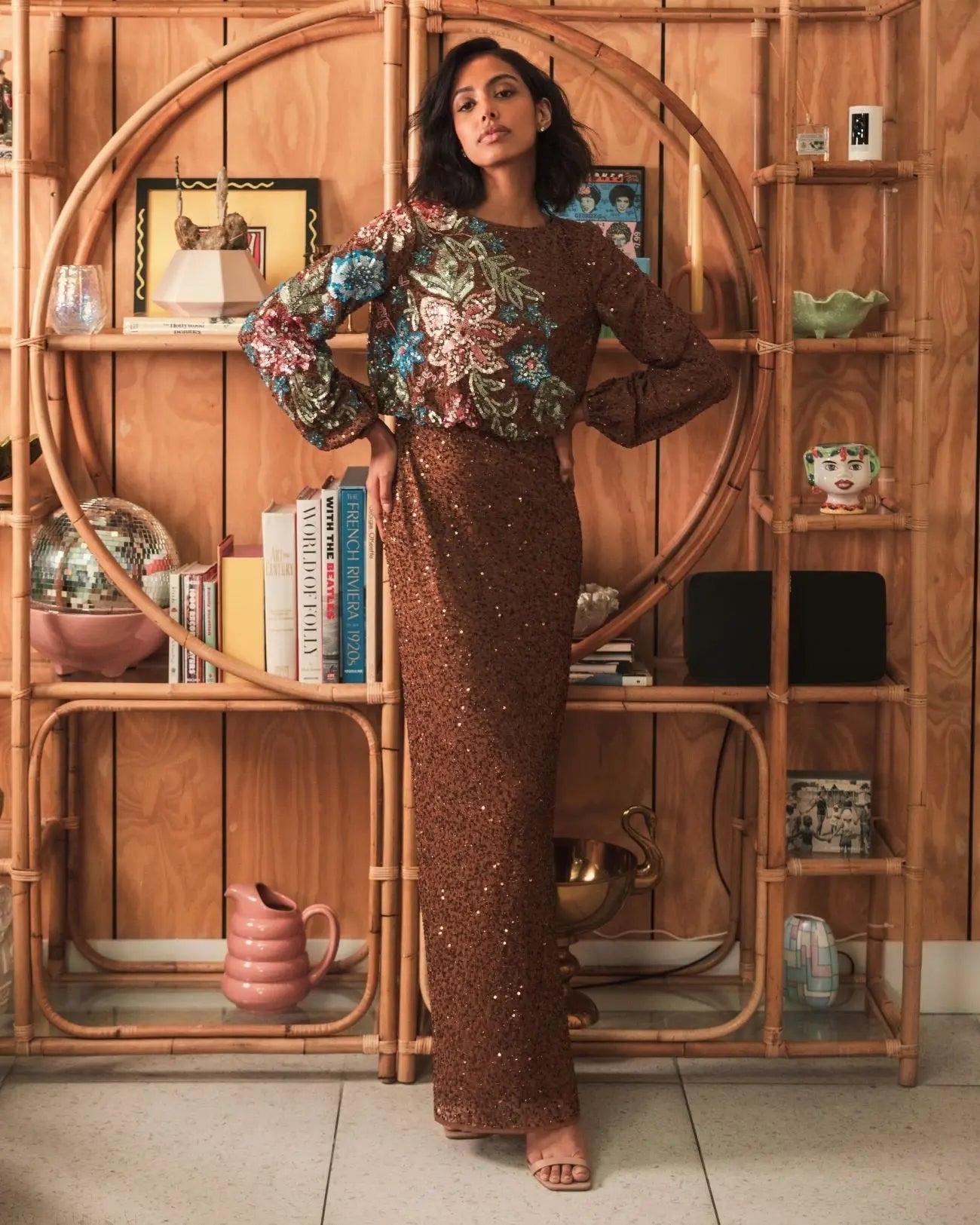 Brown High Neck Long Sleeve Sequin Gown | Mac Duggal Brown High Neck Long Sleeve Sequin Gown | Mac Duggal