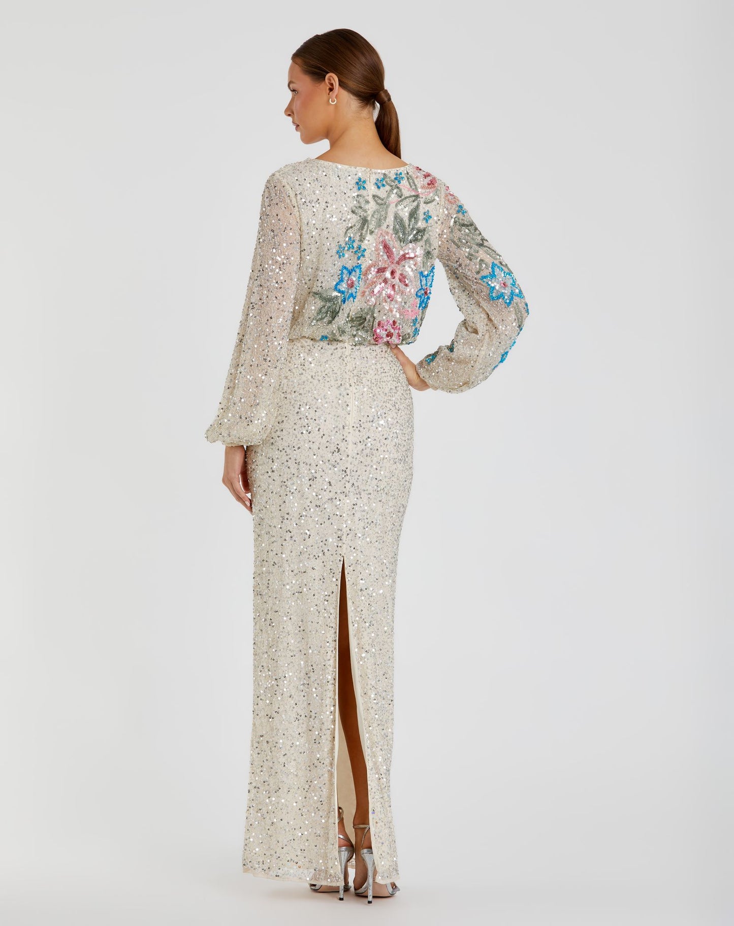 Embellished Multi Color Floral High Neck Gown