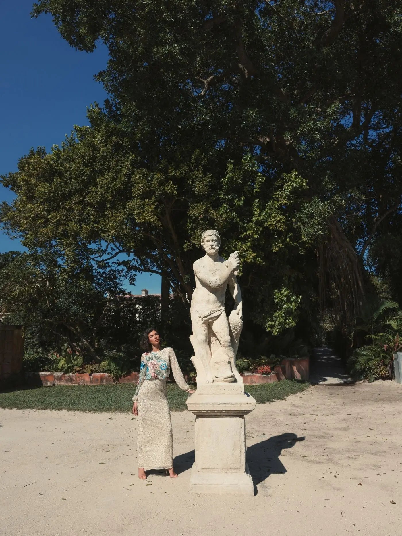 Beige Embellished Floral High Neck Gown - Mac Duggal