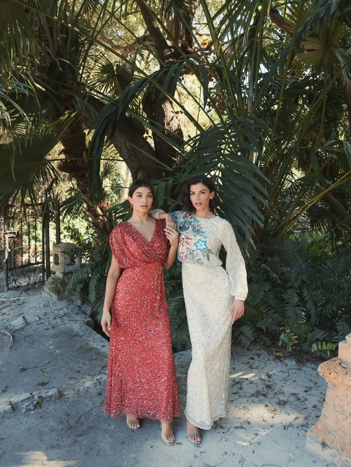 Beige Embellished Floral High Neck Gown - Mac Duggal