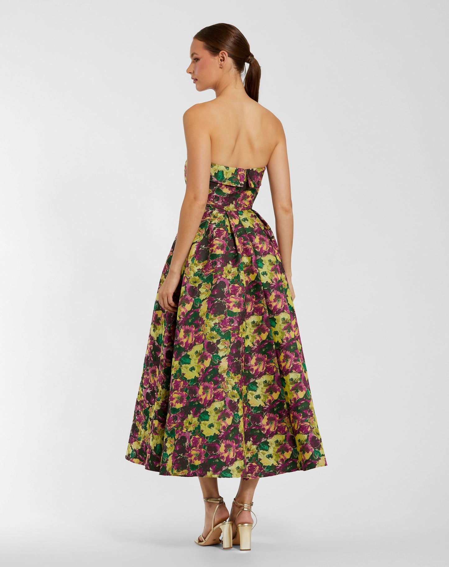 Multicolor Strapless Brocade A-Line Midi Dress - Ieena for Mac Duggal
