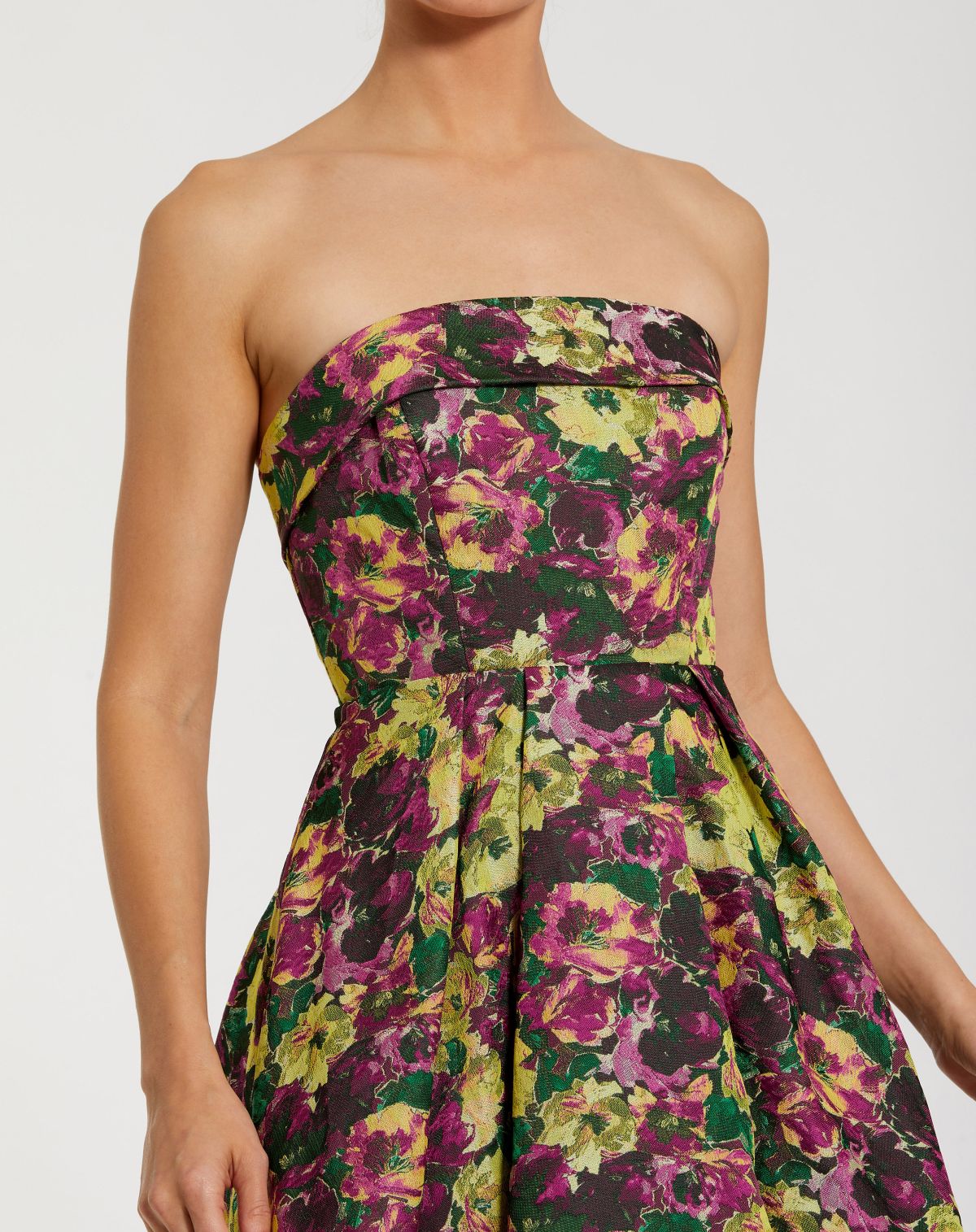 Multicolor Strapless Brocade A-Line Midi Dress - Ieena for Mac Duggal