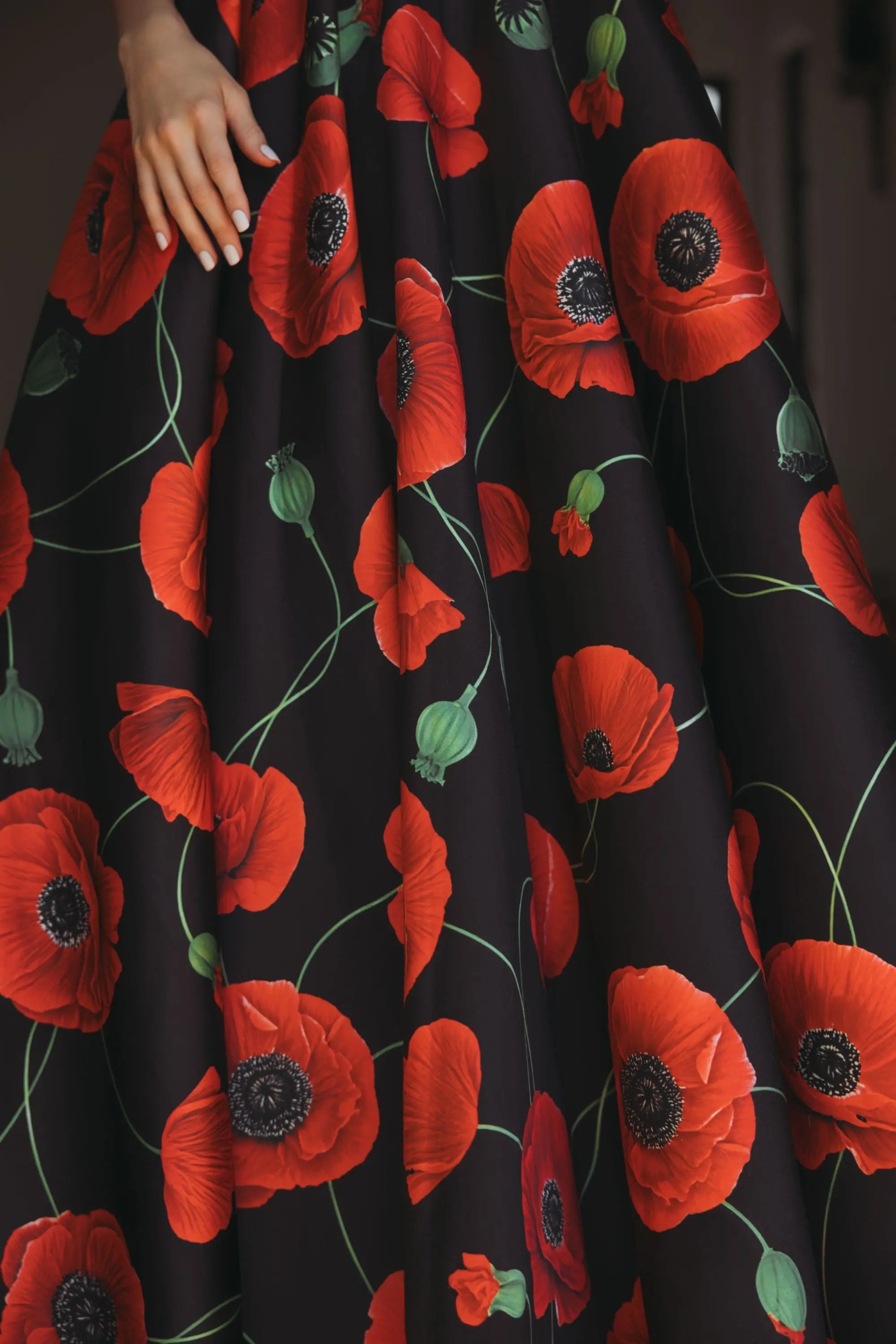 Black Plunge Neck Ballgown With Floral Mikado Skirt - Ieena for Mac Duggal