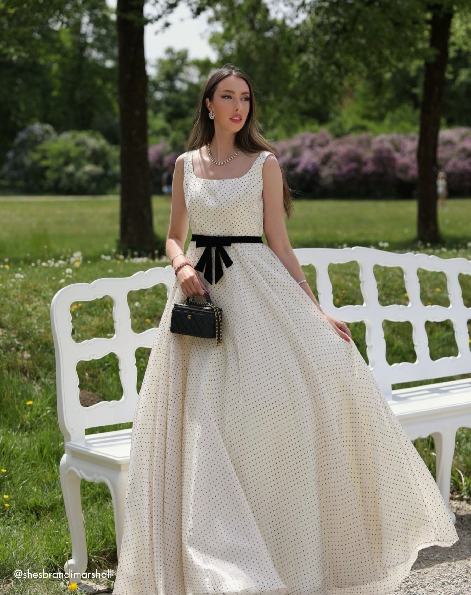 Ivory Polka Dot Square Neck Ball Gown with Bow Wedding Guest - Ieena for Mac Duggal