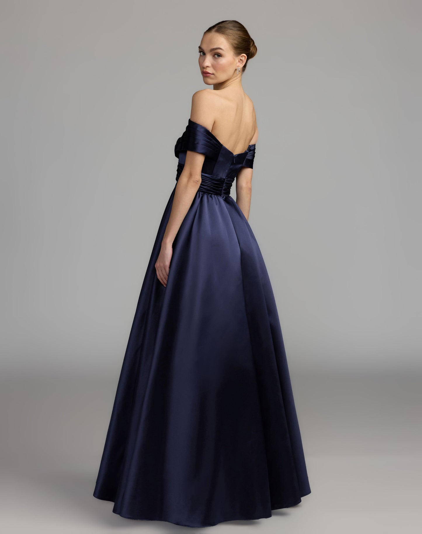 Navy Satin Off The Shoulder Twist Evening Ball Gown - Ieena for Mac Duggal
