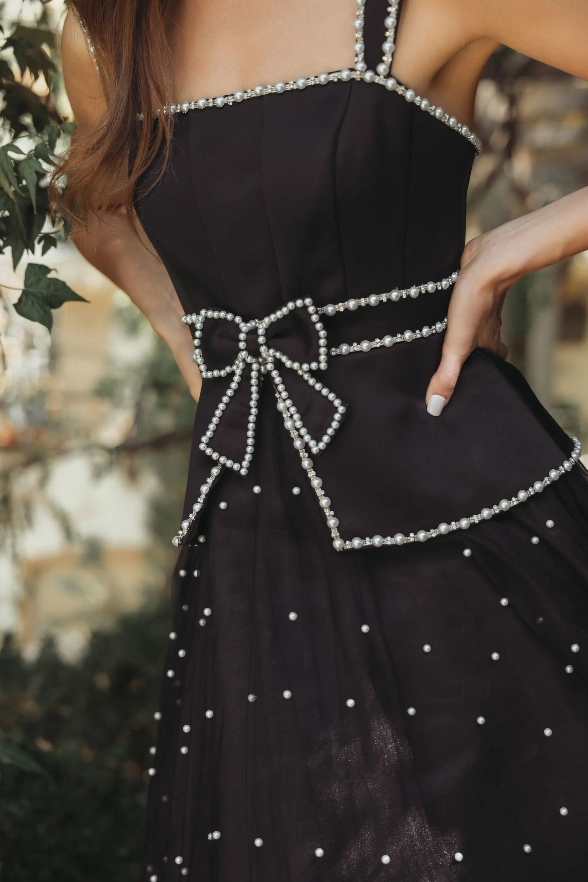 Black Sleeveless Embellished Crepe And Tulle Midi Dress - Ieena for Mac Duggal