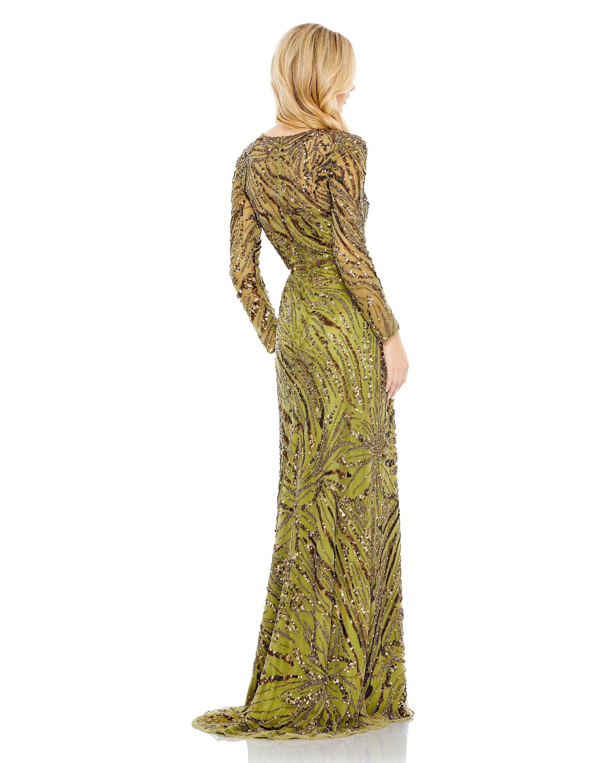 Embellished High Neck Illusion Long Sleeve Gown  | Sample | Sz. 0