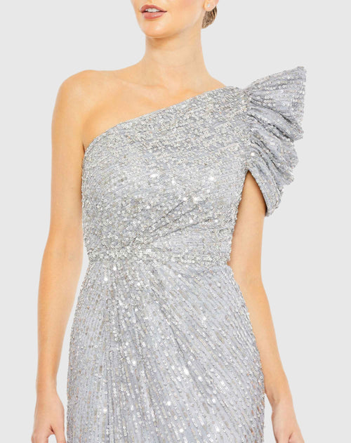 Embellished Puff One Shoulder Gown