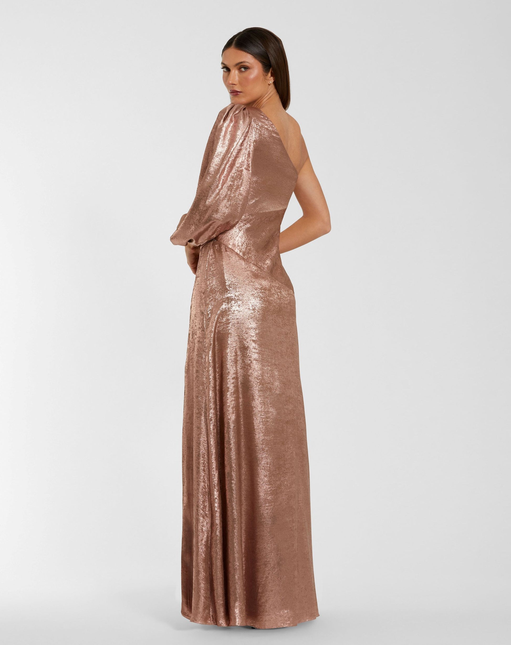 Pink One Sleeve Metallic Gown With Slit - Ieena for Mac Duggal