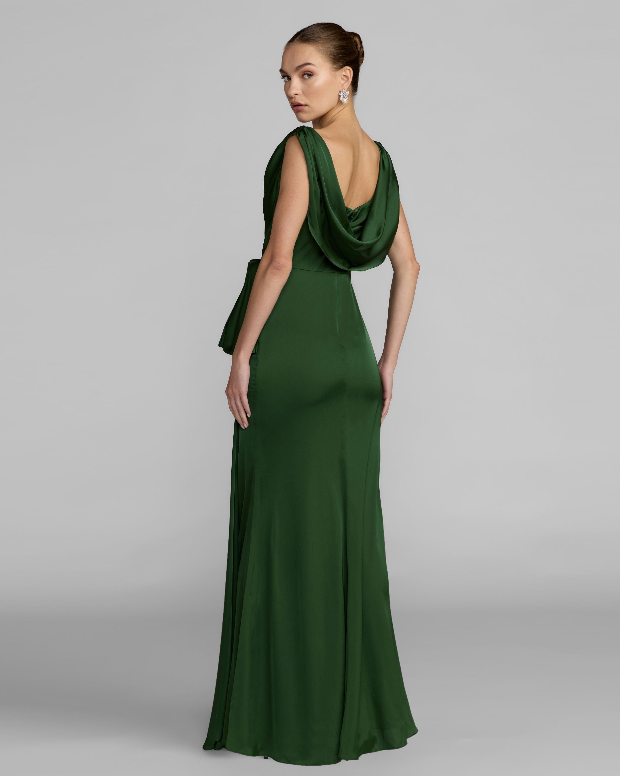 green cowl neck dress Draped Gown with Side Slit Color:As Photo(Black) waist and hips measure Plus Size - Chiffon Affection Collection