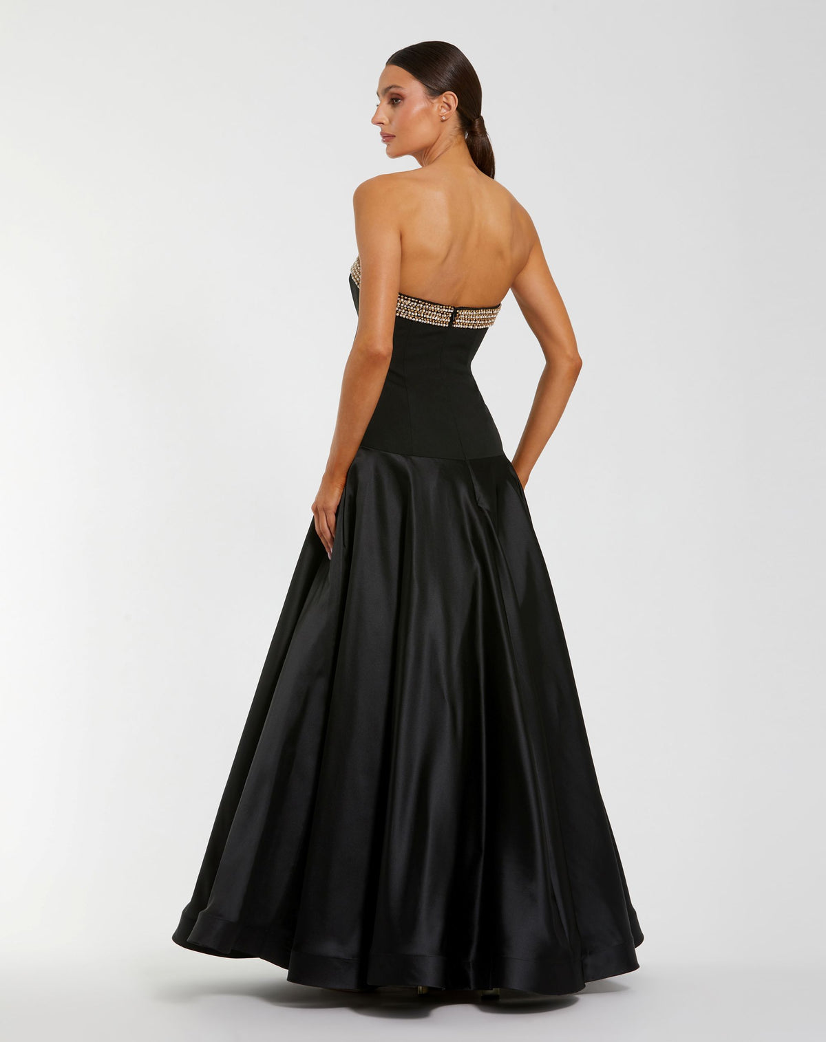 Black Strapless Crepe Bodice Gown With Satin Skirt - Ieena for Mac Duggal