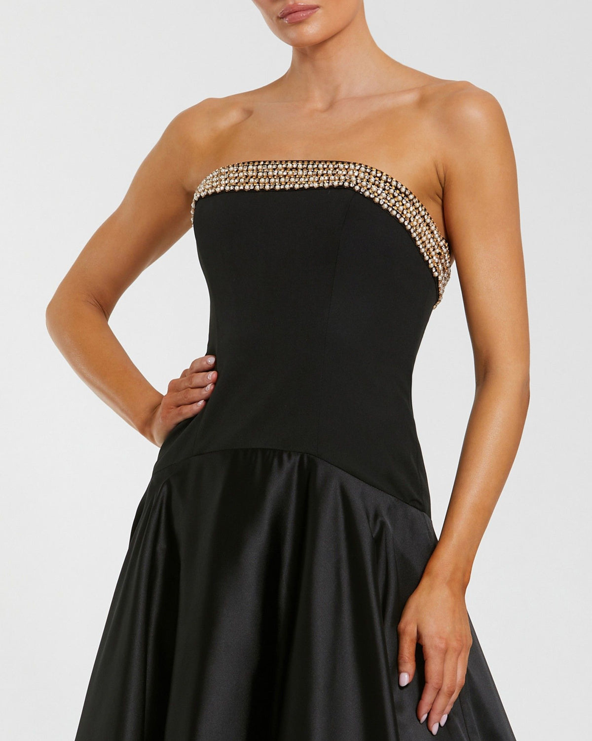 Black Strapless Crepe Bodice Gown With Satin Skirt - Ieena for Mac Duggal