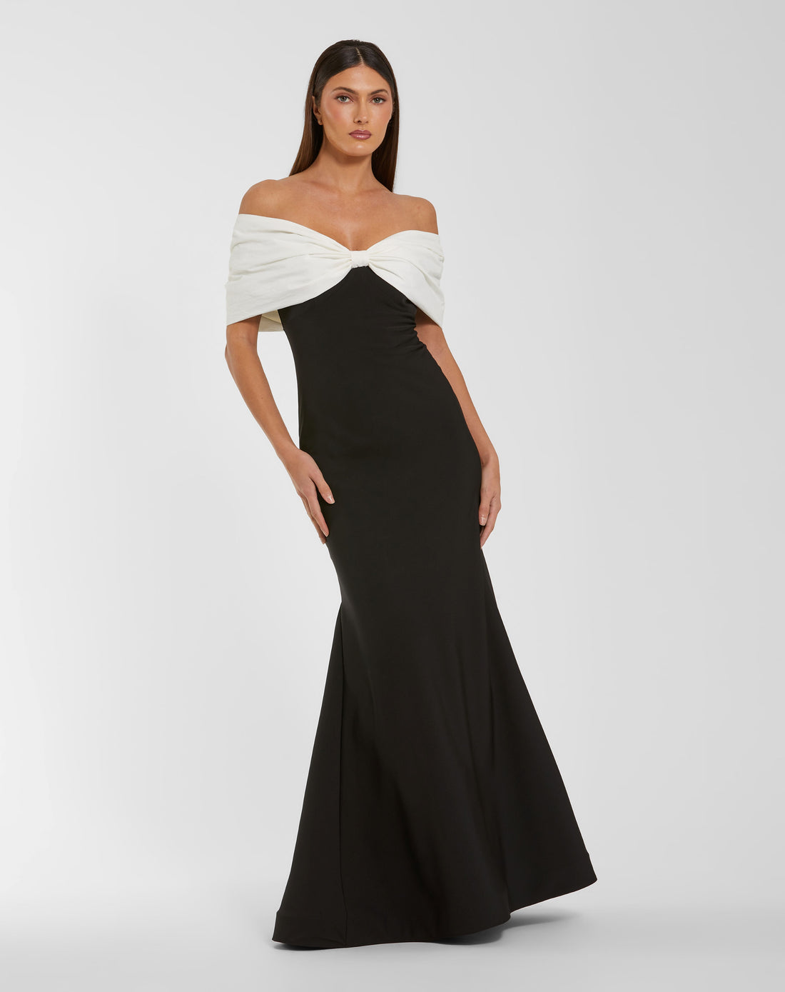 Black Off The Shoulder Mermaid Gown With Bow - Ieena for Mac Duggal