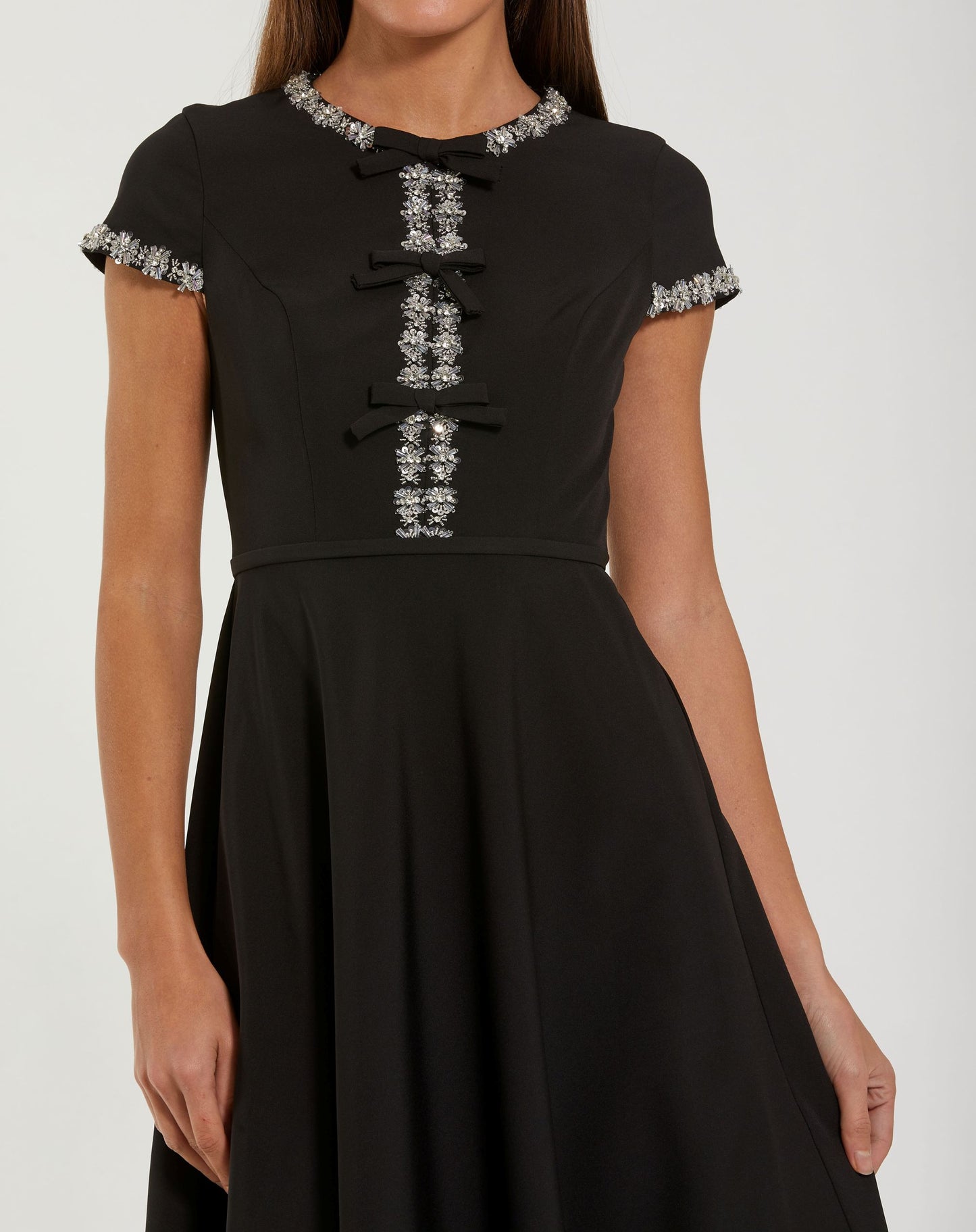 Black Embellished Crepe Cap Sleeve Midi Dress - Ieena for Mac Duggal