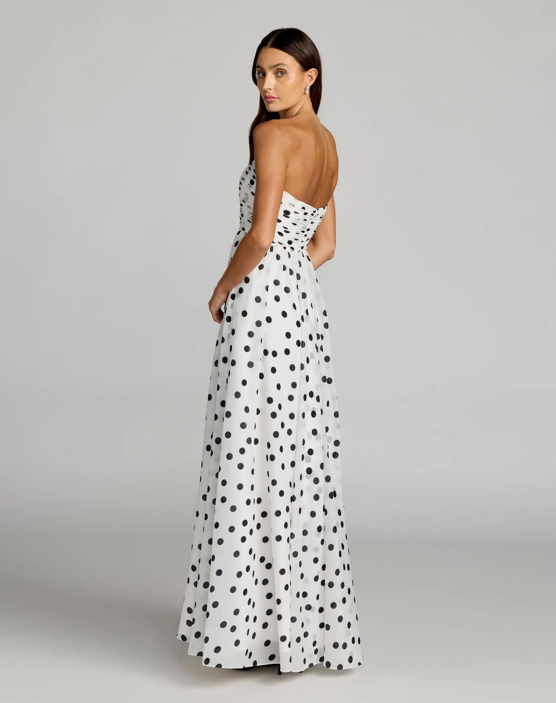 Mac Duggal Polka Dot Strapless Gown With Slit, Womens, 6, Black Ivory