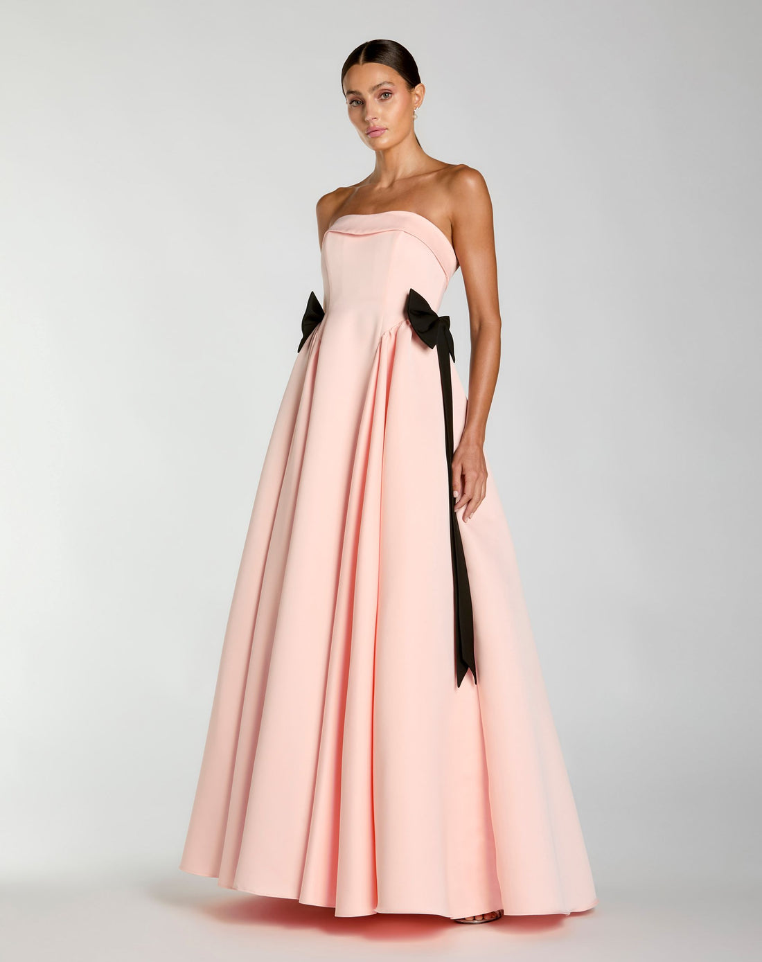 Pink Satin Strapless Ball Gown With Bow Details - Ieena for Mac Duggal
