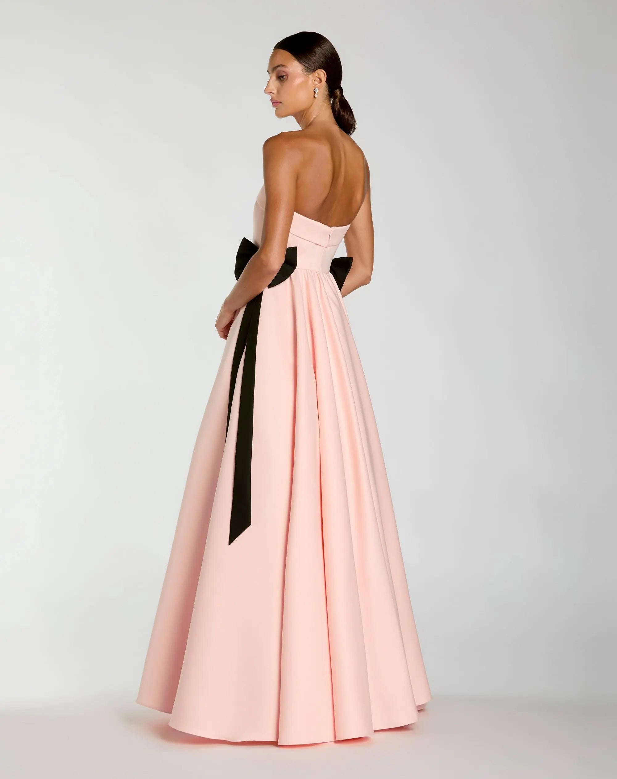Pink Satin Strapless Ball Gown With Bow Details - Ieena for Mac Duggal