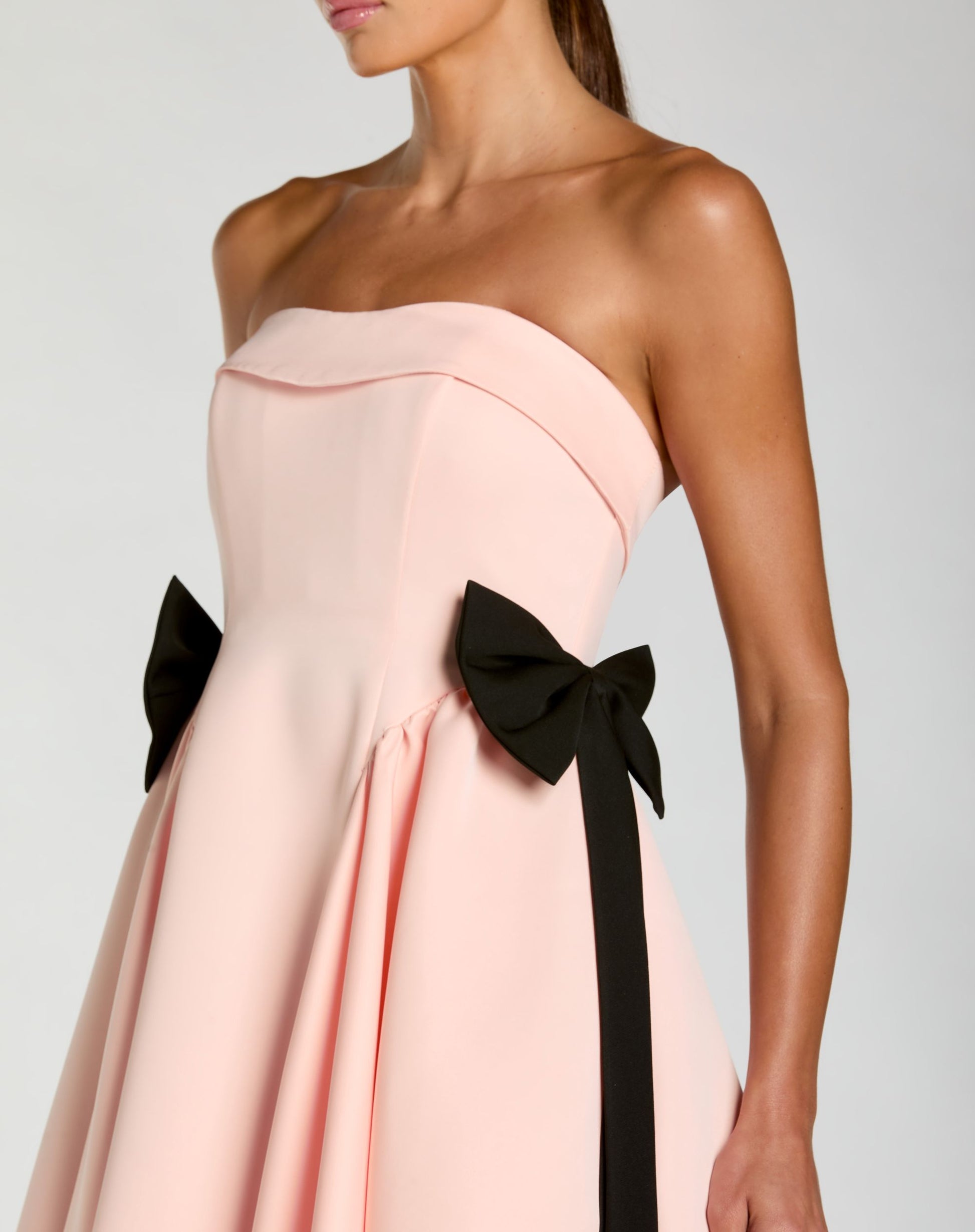 Pink Satin Strapless Ball Gown With Bow Details - Ieena for Mac Duggal