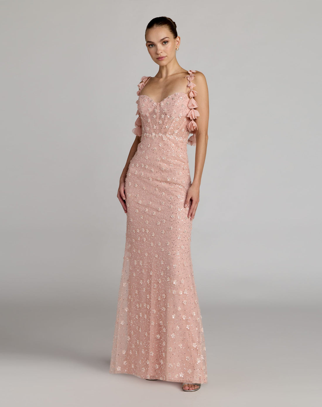 Pink Sweetheart Neck Embellished Gown With Floral Detail - Mac Duggal