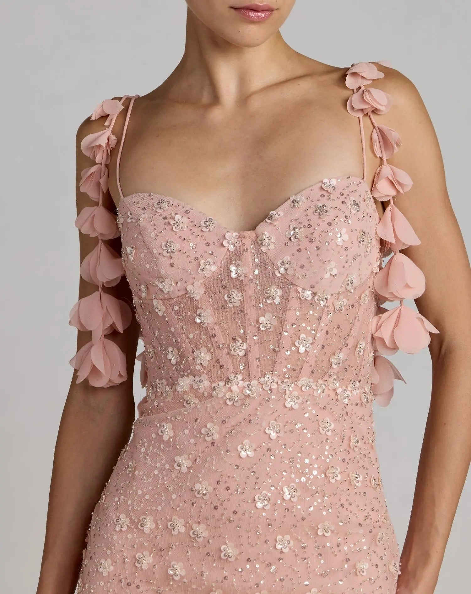 Mac Duggal Embellished Gown With Floral Detail - Rose Gold Mac Duggal Embellished Gown With Floral Detail - Rose Gold