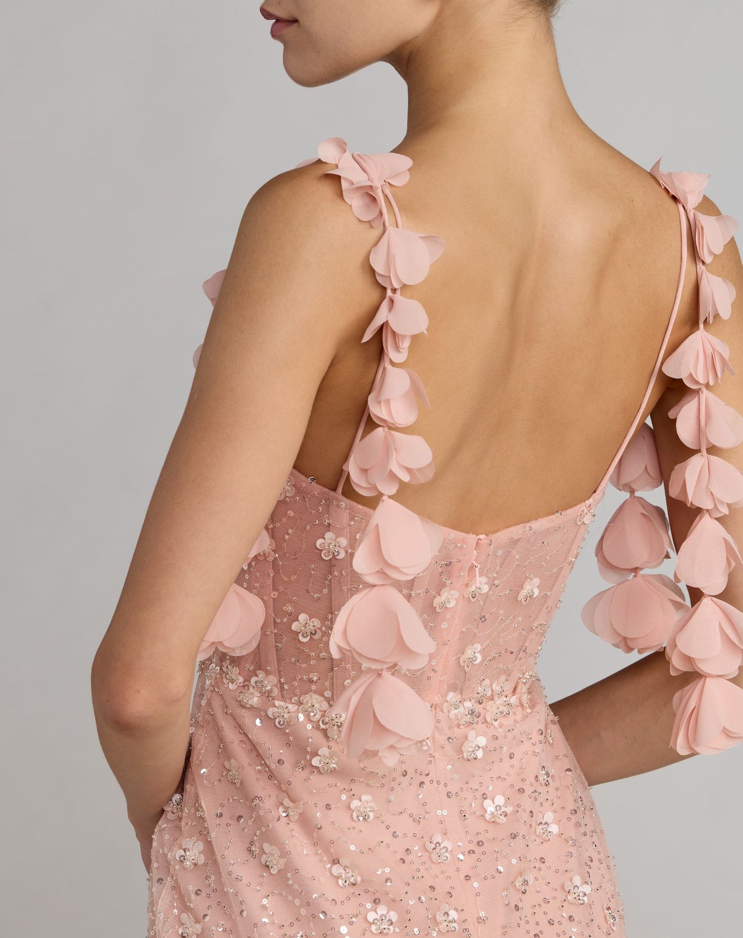 Pink Sweetheart Neck Embellished Gown With Floral Detail - Mac Duggal