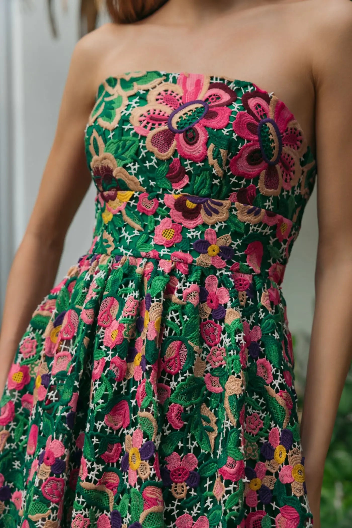 Mac Duggal Floral Embroidered Strapless Midi Dress - Green Multi