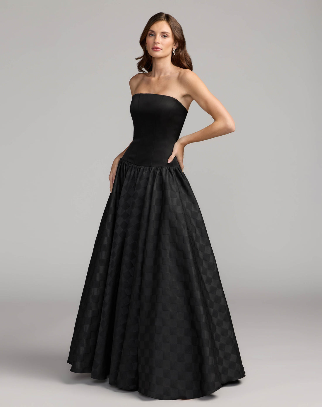 Black Strapless Satin Drop Waist Gown - Ieena for Mac Duggal