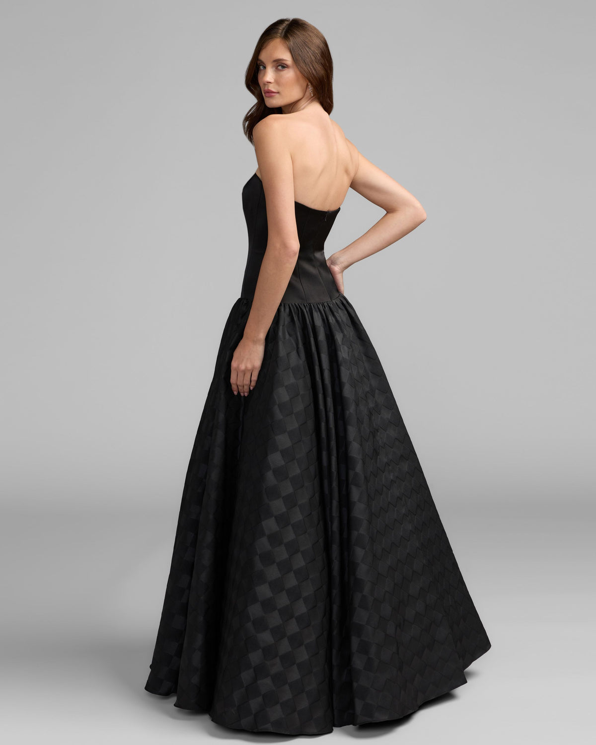 Black Strapless Satin Drop Waist Gown - Ieena for Mac Duggal