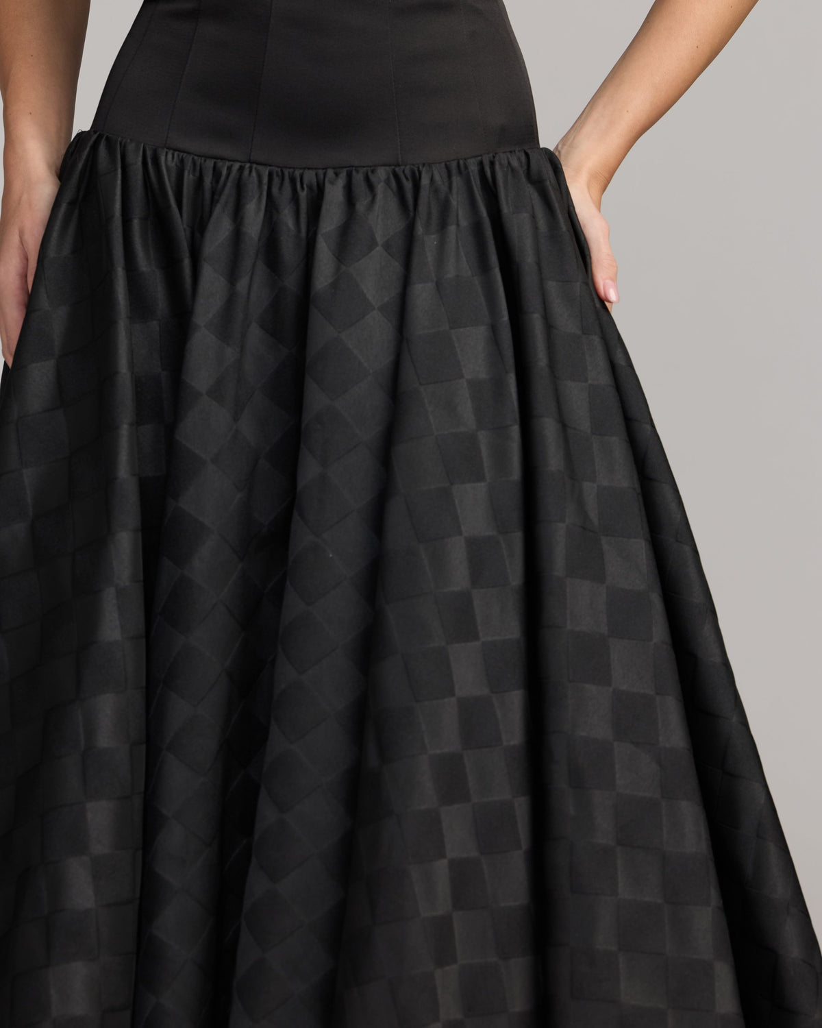 Black Strapless Satin Drop Waist Gown - Ieena for Mac Duggal