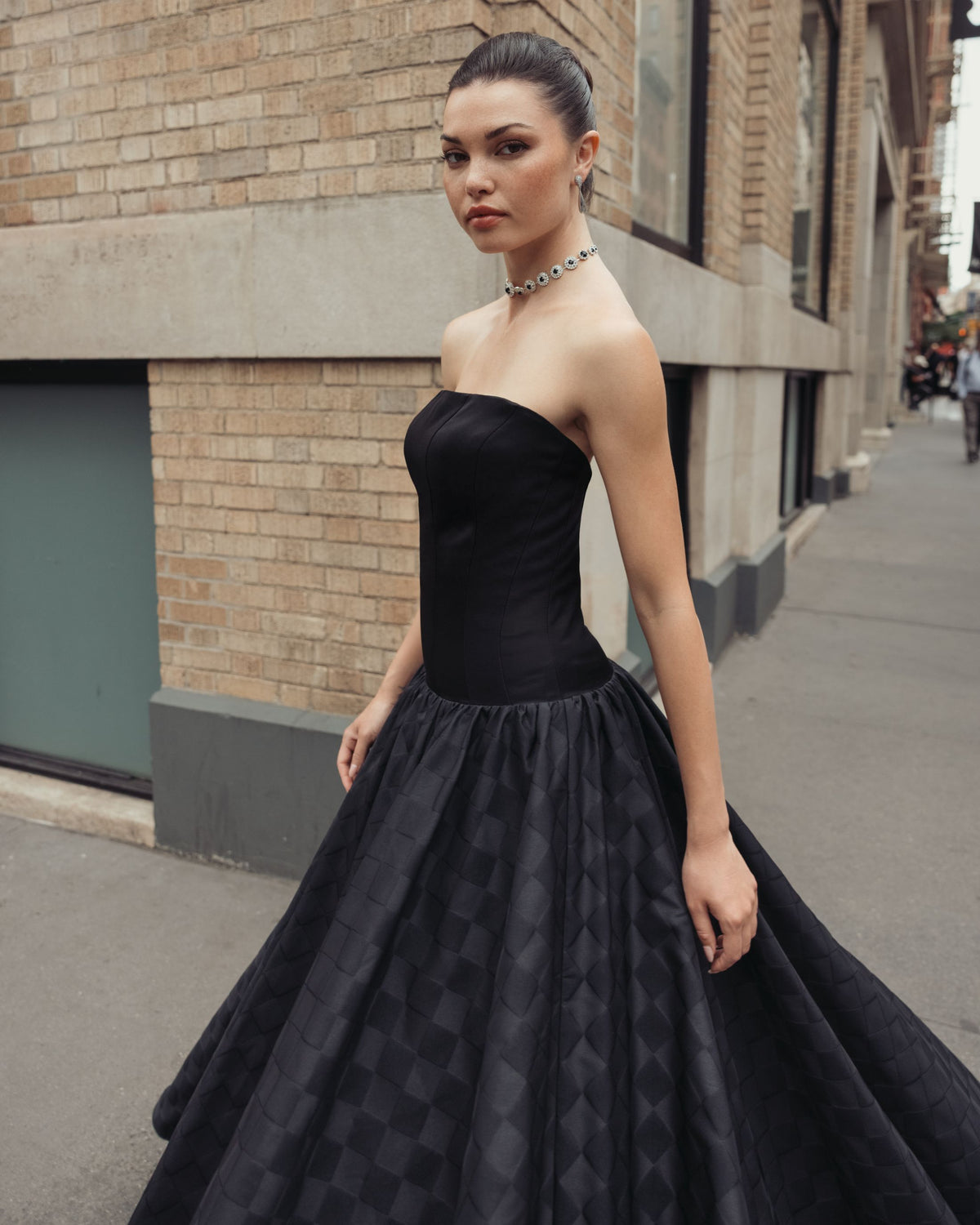 Black Strapless Satin Drop Waist Gown - Ieena for Mac Duggal