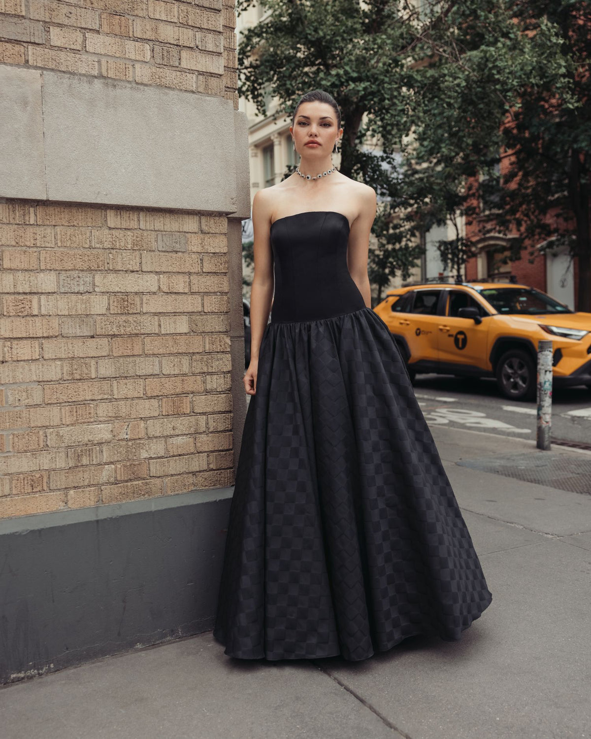 Black Strapless Satin Drop Waist Gown - Ieena for Mac Duggal