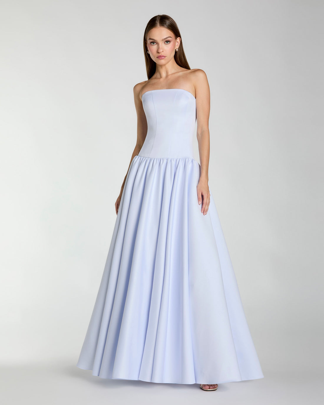 Light Purple Strapless Satin Drop Waist Ball Gown Ieena for Mac Duggal