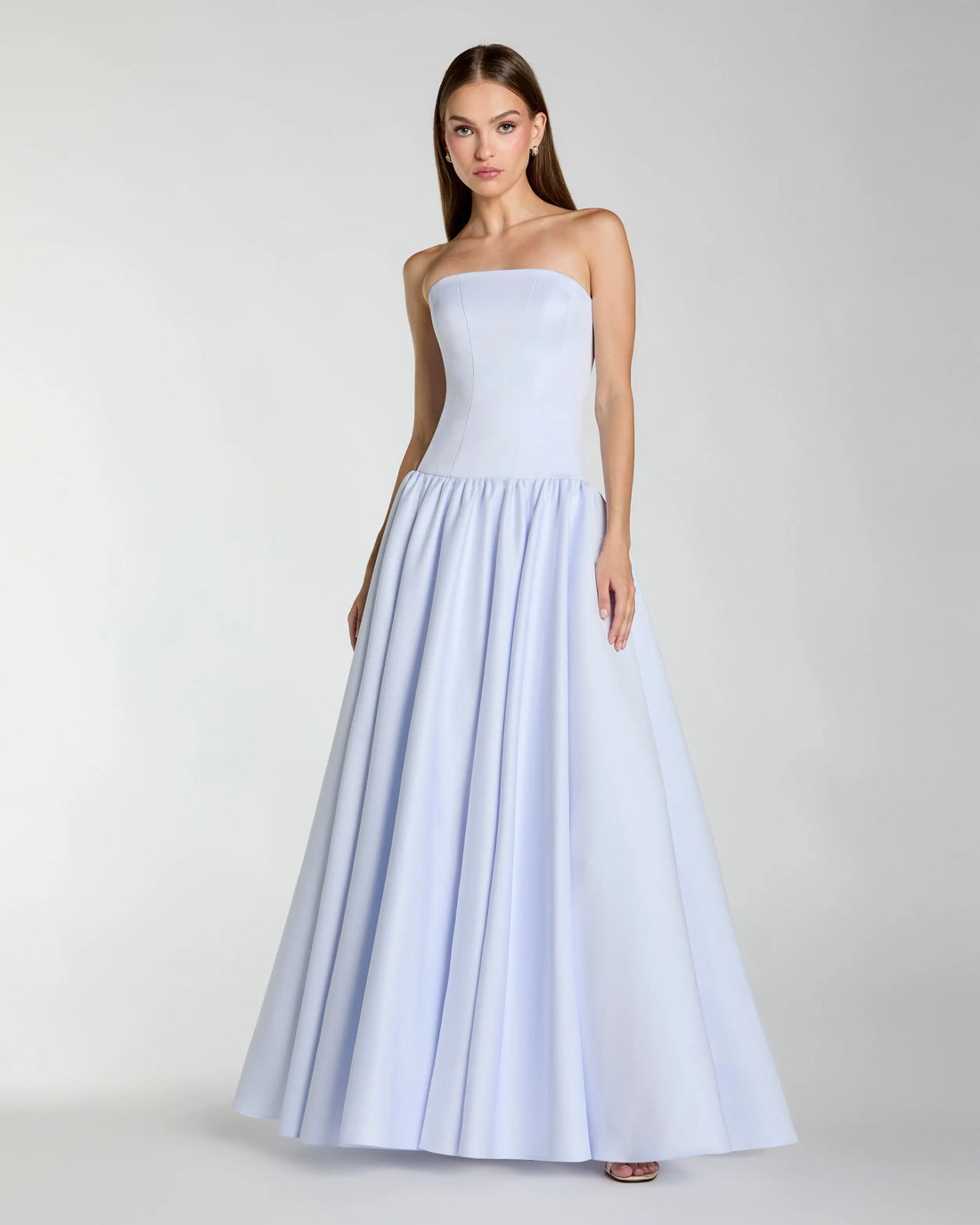 Light Purple Strapless Satin Drop Waist Ball Gown | Mac Duggal Light Purple Strapless Satin Drop Waist Ball Gown | Mac Duggal