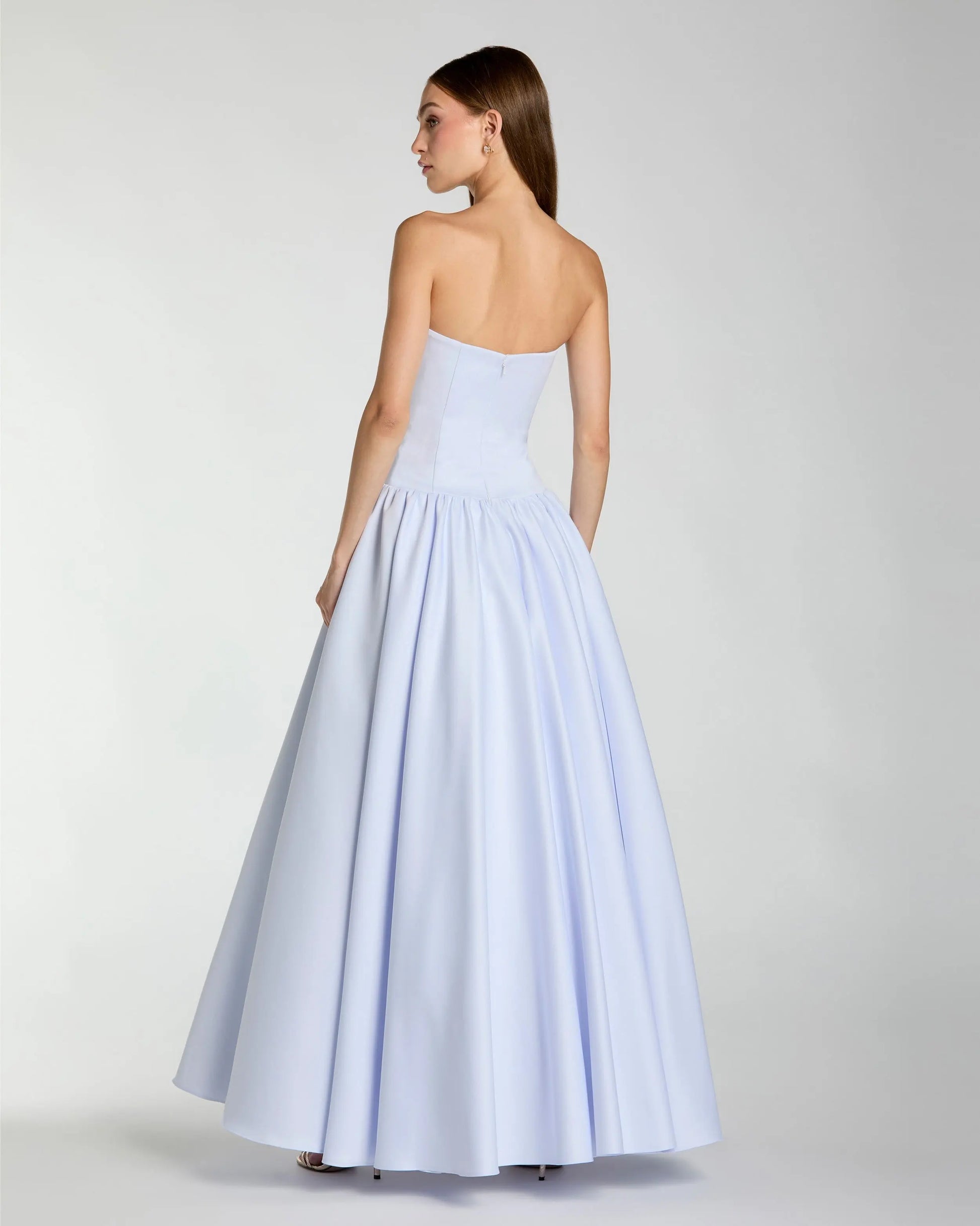 Mac Duggal Women's Strapless Satin Dropwaist Gown - Blue - Size 6 - Powder Blue Mac Duggal Women's Strapless Satin Dropwaist Gown - Blue - Size 6 - Powder Blue