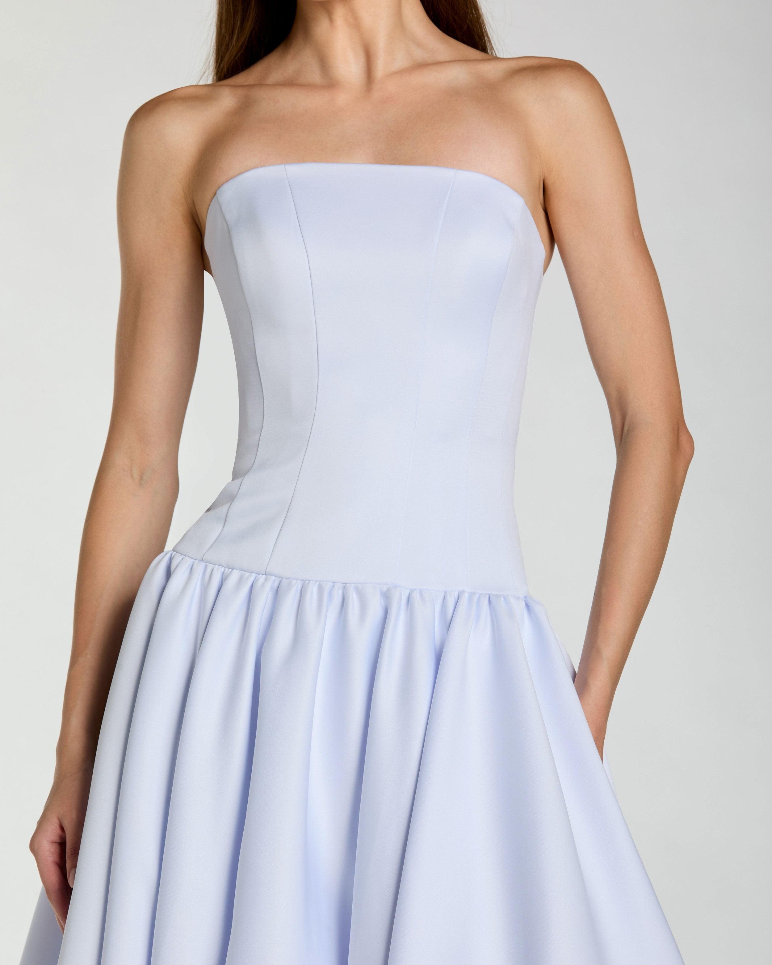 Light Purple Strapless Satin Drop Waist Ball Gown Ieena for Mac Duggal