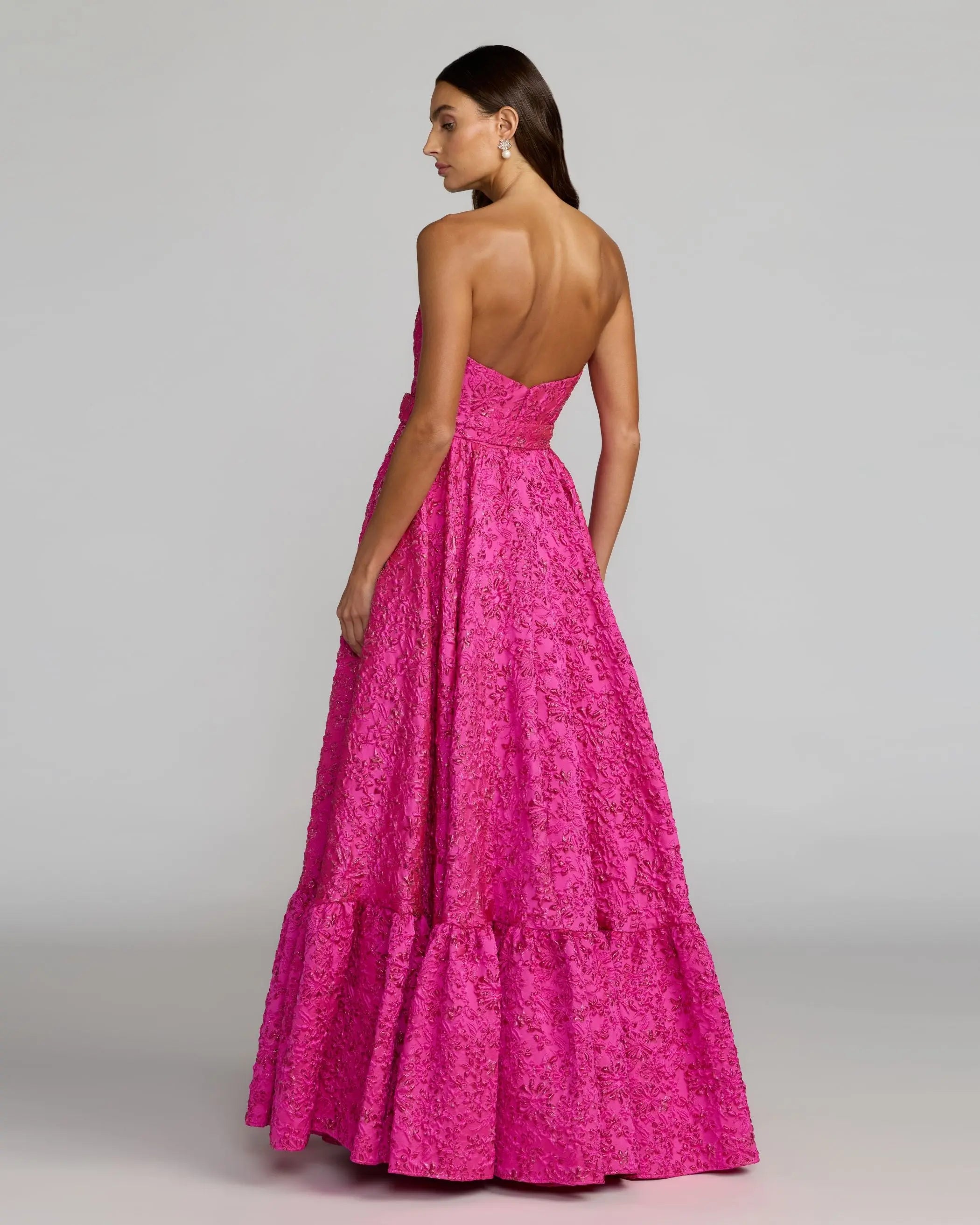 Pink Strapless Floral Brocade Ball Gown With Belt Ieena for Mac Duggal