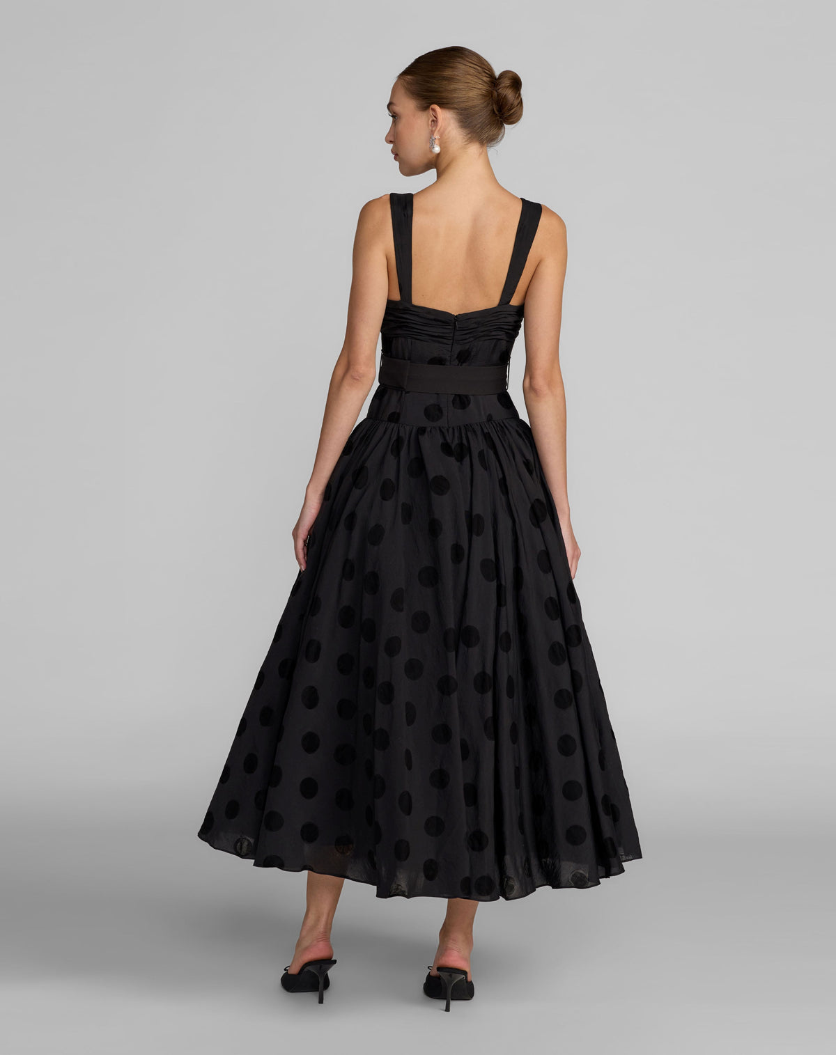 Black Polka Dot Belted Midi Dress Ieena for Mac Duggal
