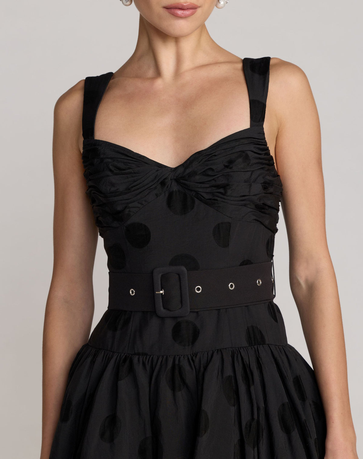 Black Polka Dot Belted Midi Dress Ieena for Mac Duggal