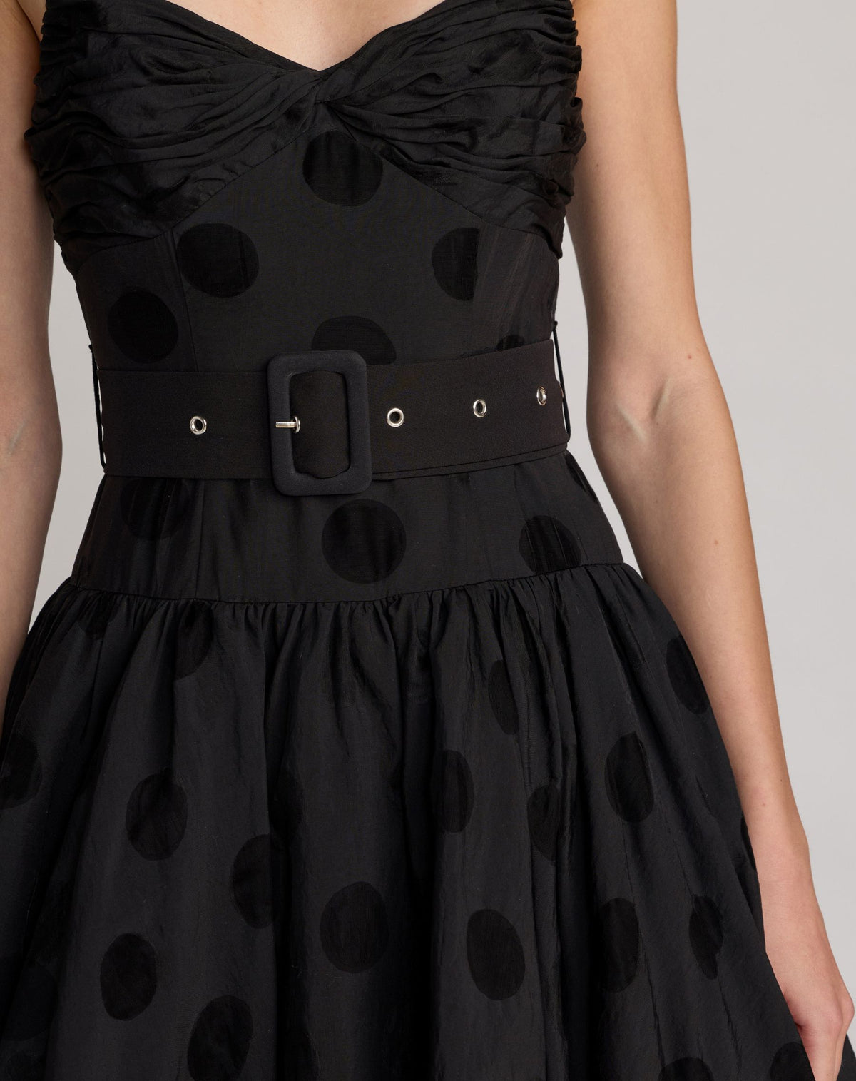 Black Polka Dot Belted Midi Dress Ieena for Mac Duggal
