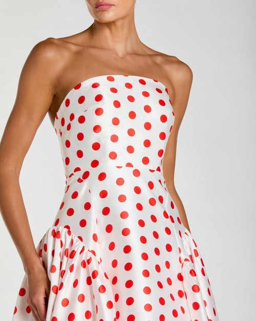 White Strapless Polka Dot Mikado Ball Gown Ieena for Mac Duggal