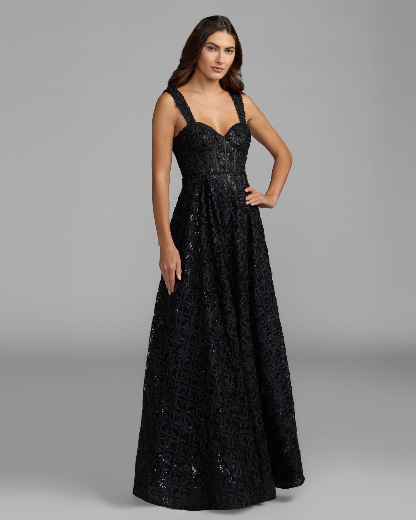 Black Embellished Corset A Line Gown Ieena for Mac Duggal