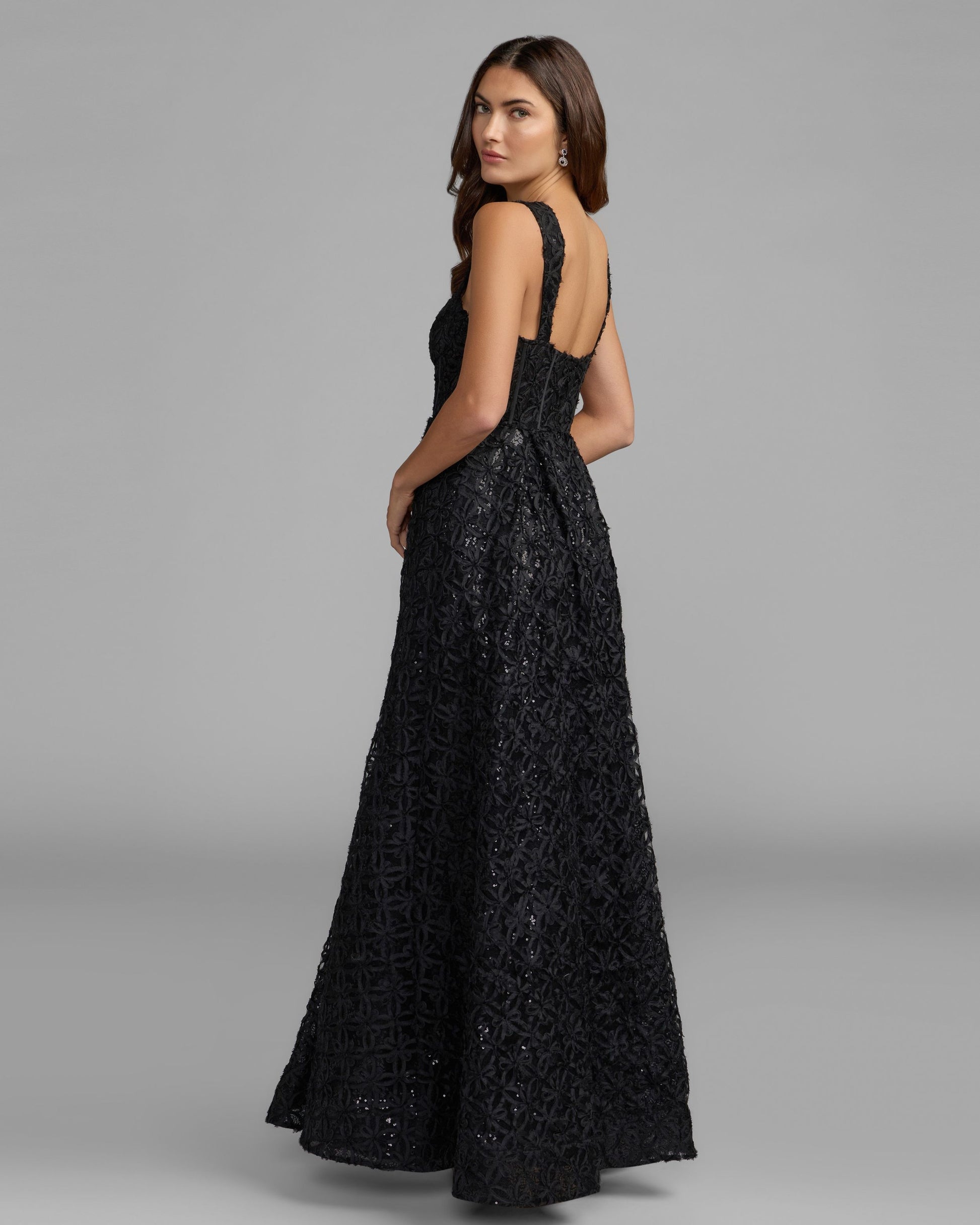 Black Embellished Corset A Line Gown Ieena for Mac Duggal