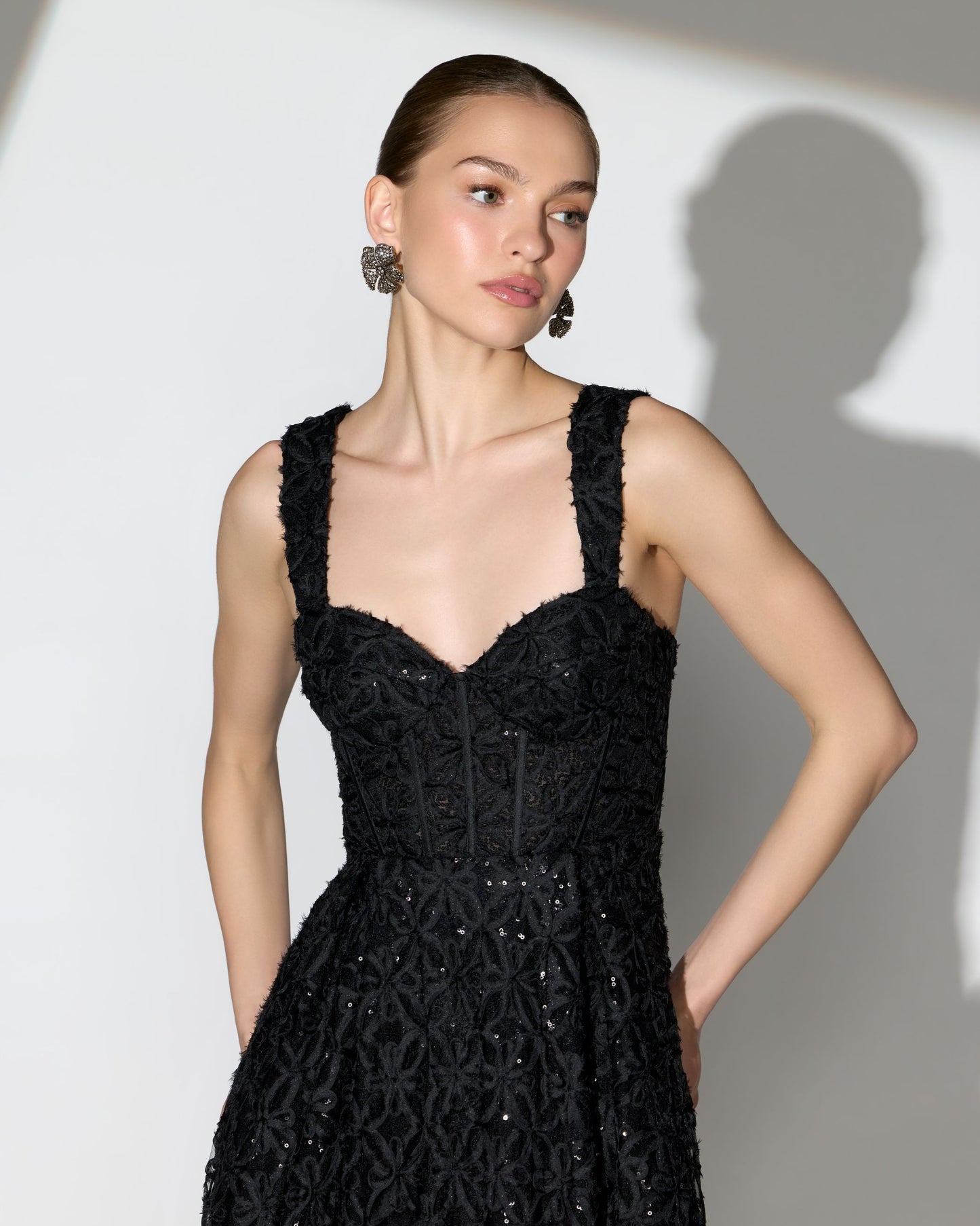 Black Embellished Corset A Line Gown Ieena for Mac Duggal