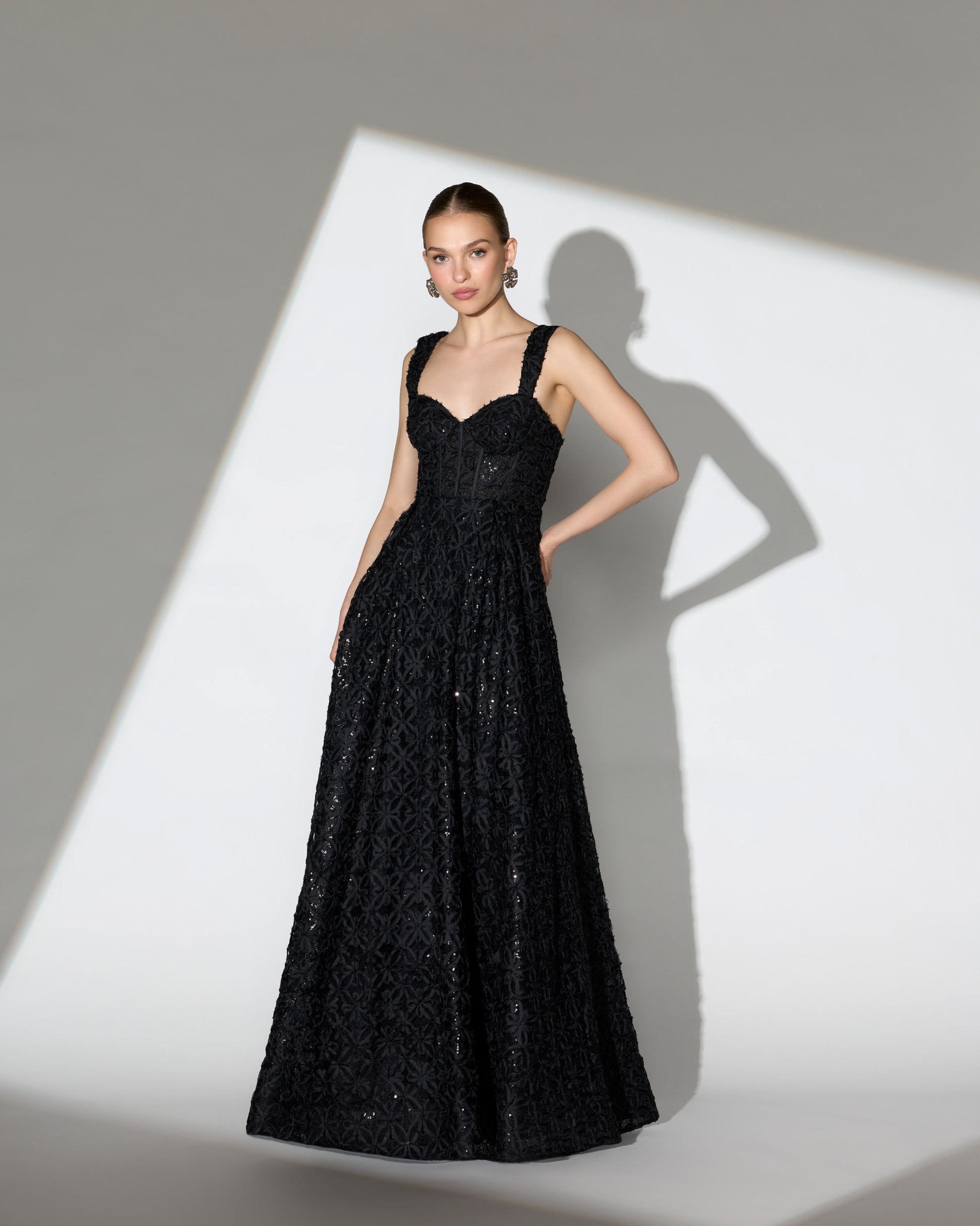 Black Embellished Corset A Line Gown Ieena for Mac Duggal